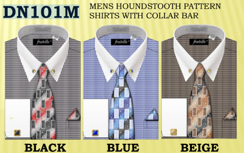 Avanto Uomo Houndsooth Dress Shirt with Tie, Cufflinks and Collar Bar