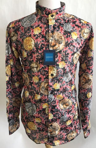 Lanzzino Floral Medusa Print Long Sleeves Casual Black Shirt