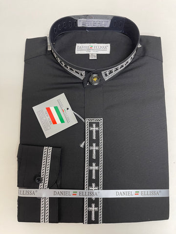 Daniel Ellissa Clergy Banded Collar Cross Embroidery Dress Shirt DS2005C