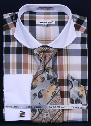 Daniel & Ellissa DS3767P2 Men's Multi Checker French Cuff Shirts with Cuff Links