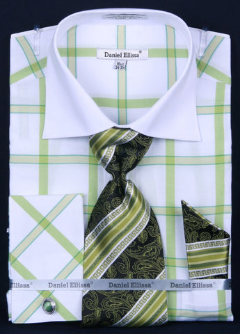 Daniel & Ellisa DS3768P2 Men's Multi Checker French Cuff Shirts with Cuff Links