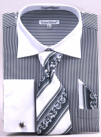Daniel & Ellisa DS3775P2 Men's Two Tone French Cuff Shirts with Cuff Links