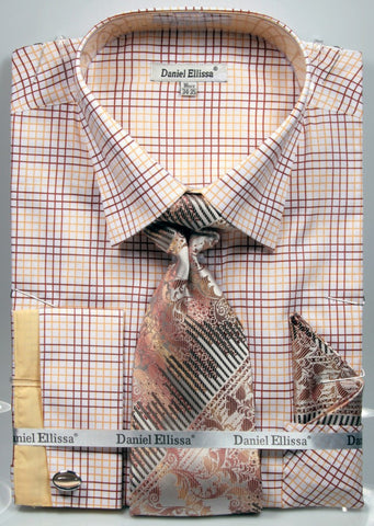 Daniel & Ellisa DS3781P2 Men's Multi Checker French Cuff Shirts with Cuff Links