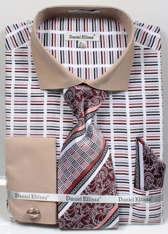 Daniel & Ellisa DS3783P2 Men's Horizontal Stripe Pattern French Cuff Shirts with Cuff Links