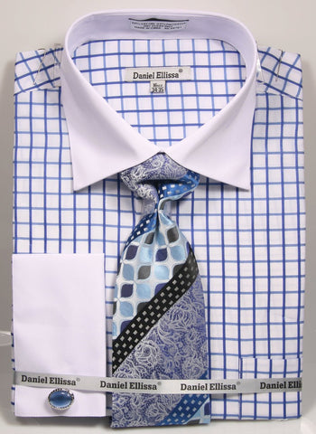 Daniel & Ellissa DS3789P2 Men's Multi Checker French Cuff Shirts with Cuff Links