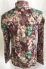 Lanzzino Floral Print Long Sleeves Casual Burgundy Shirt