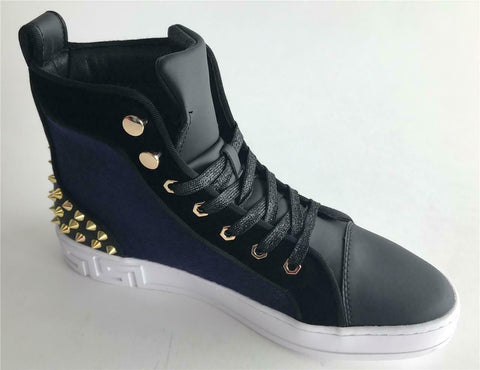 Encore Fiesso Men's Fashion High Top Sneakers with Spikes Blue FI 2348