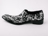New Men's Black Fiesso Silver Foil Metal Toe Slip on Shoes with Spikes FI 6842