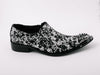 New Men's Black Fiesso Silver Foil Metal Toe Slip on Shoes with Spikes FI 6842