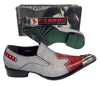 New Fiesso Denim/Red Pointed Toe Metal Tip ShoesFI 6763